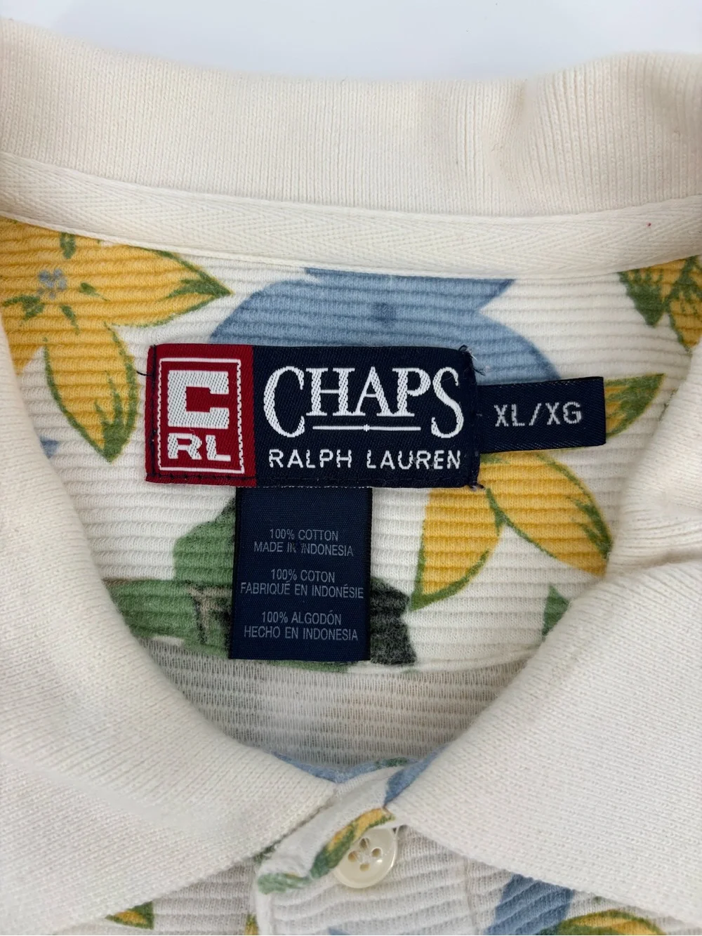 Chaps Ralph Lauren Polo Shirt Mens XL Ribbed Knit Hawaiian Flower Floral Vintage